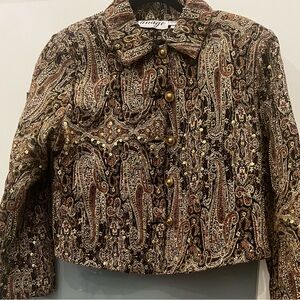 ANAGE Size Large  Cotton Sequin Embroidered Beaded Paisley Jacket Size L